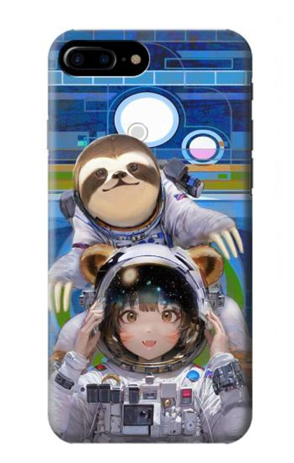 W3915 Raccoon Girl Baby Sloth Astronaut Suit Hard Case and Leather Flip Case For iPhone 7 Plus, iPhone 8 Plus