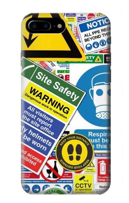 W3960 Safety Signs Sticker Collage Hard Case and Leather Flip Case For iPhone 7 Plus, iPhone 8 Plus