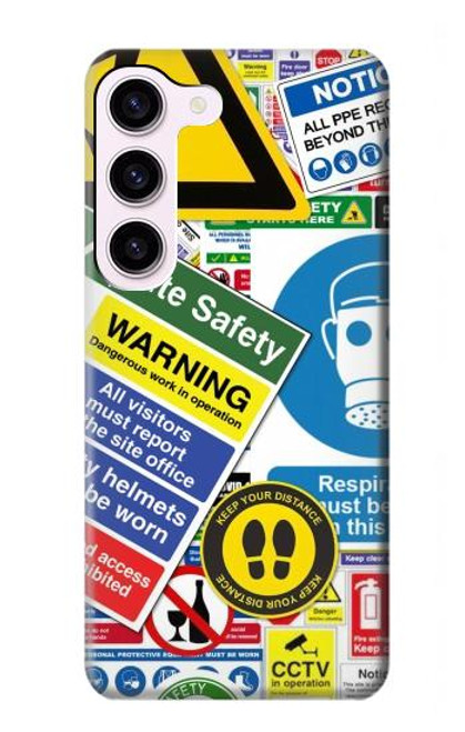 W3960 Safety Signs Sticker Collage Hard Case and Leather Flip Case For Samsung Galaxy S23