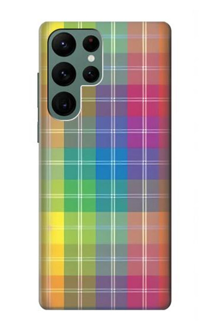 W3942 LGBTQ Rainbow Plaid Tartan Hard Case and Leather Flip Case For Samsung Galaxy S22 Ultra