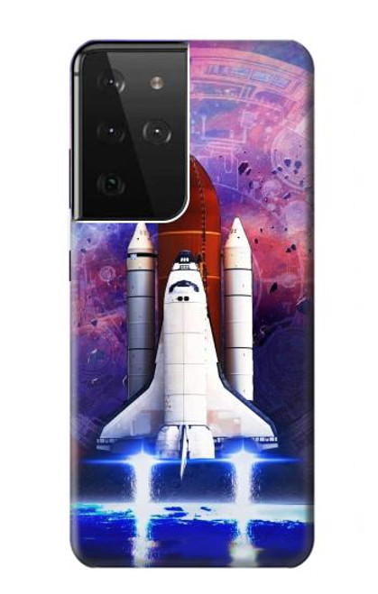 W3913 Colorful Nebula Space Shuttle Hard Case and Leather Flip Case For Samsung Galaxy S21 Ultra 5G