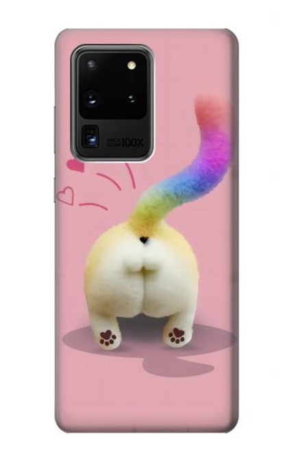 W3923 Cat Bottom Rainbow Tail Hard Case and Leather Flip Case For Samsung Galaxy S20 Ultra