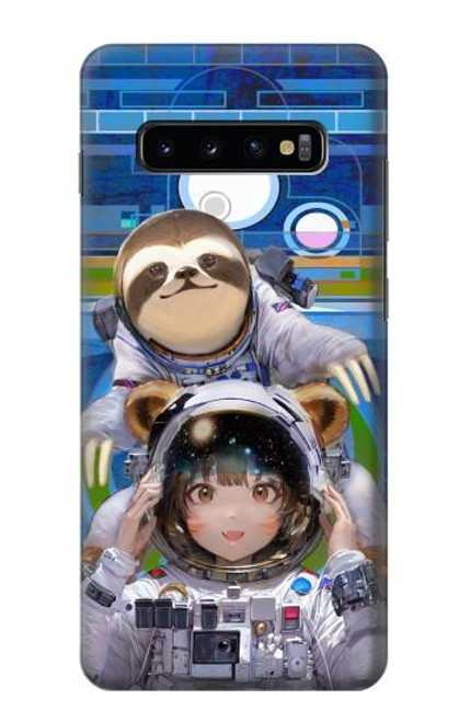W3915 Raccoon Girl Baby Sloth Astronaut Suit Hard Case and Leather Flip Case For Samsung Galaxy S10 Plus