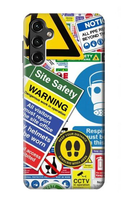 W3960 Safety Signs Sticker Collage Hard Case and Leather Flip Case For Samsung Galaxy A14 5G