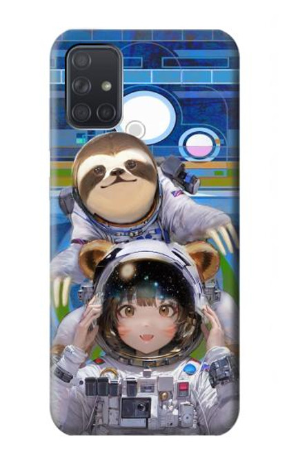 W3915 Raccoon Girl Baby Sloth Astronaut Suit Hard Case and Leather Flip Case For Samsung Galaxy A71