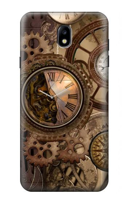 W3927 Compass Clock Gage Steampunk Hard Case and Leather Flip Case For Samsung Galaxy J7 (2018), J7 Aero, J7 Top, J7 Aura, J7 Crown, J7 Refine, J7 Eon, J7 V 2nd Gen, J7 Star