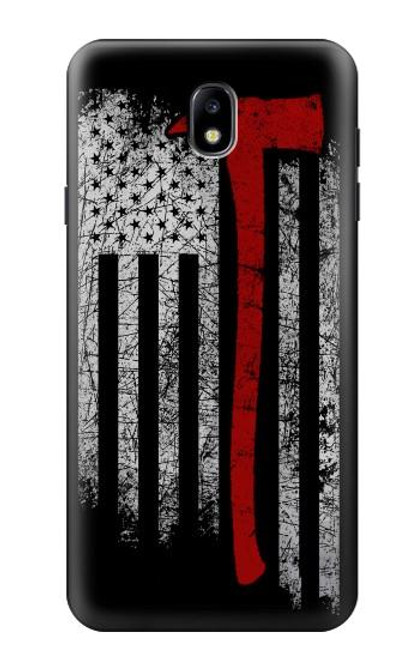 W3958 Firefighter Axe Flag Hard Case and Leather Flip Case For Samsung Galaxy J7 (2018), J7 Aero, J7 Top, J7 Aura, J7 Crown, J7 Refine, J7 Eon, J7 V 2nd Gen, J7 Star