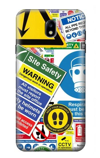 W3960 Safety Signs Sticker Collage Hard Case and Leather Flip Case For Samsung Galaxy J7 (2018), J7 Aero, J7 Top, J7 Aura, J7 Crown, J7 Refine, J7 Eon, J7 V 2nd Gen, J7 Star