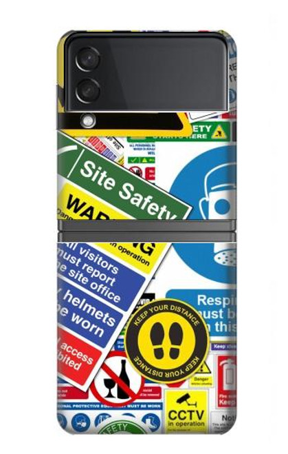 W3960 Safety Signs Sticker Collage Hard Case For Samsung Galaxy Z Flip 4