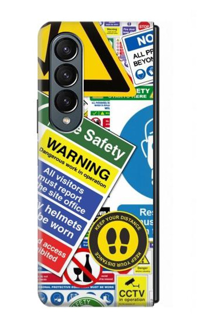 W3960 Safety Signs Sticker Collage Hard Case For Samsung Galaxy Z Fold 4