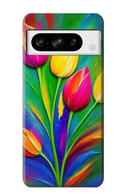 W3926 Colorful Tulip Oil Painting Hard Case and Leather Flip Case For Google Pixel 8 pro
