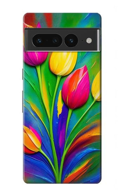 W3926 Colorful Tulip Oil Painting Hard Case and Leather Flip Case For Google Pixel 7 Pro