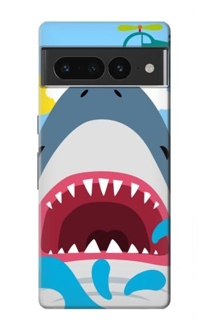 W3947 Shark Helicopter Cartoon Hard Case and Leather Flip Case For Google Pixel 7 Pro