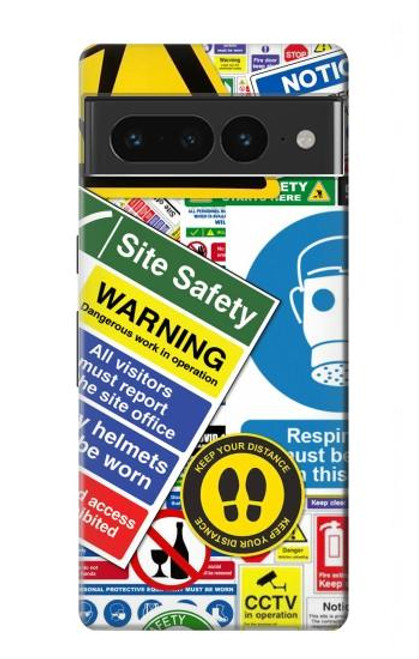 W3960 Safety Signs Sticker Collage Hard Case and Leather Flip Case For Google Pixel 7 Pro