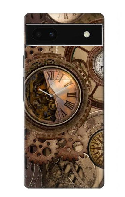 W3927 Compass Clock Gage Steampunk Hard Case and Leather Flip Case For Google Pixel 6a