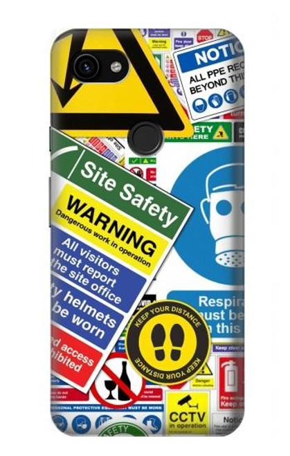 W3960 Safety Signs Sticker Collage Hard Case and Leather Flip Case For Google Pixel 3a XL