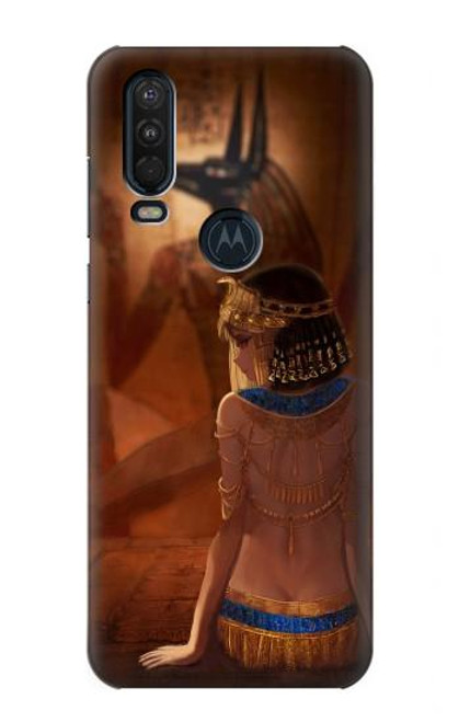 W3919 Egyptian Queen Cleopatra Anubis Hard Case and Leather Flip Case For Motorola One Action (Moto P40 Power)