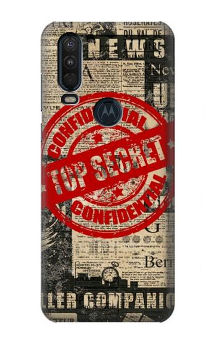 W3937 Text Top Secret Art Vintage Hard Case and Leather Flip Case For Motorola One Action (Moto P40 Power)