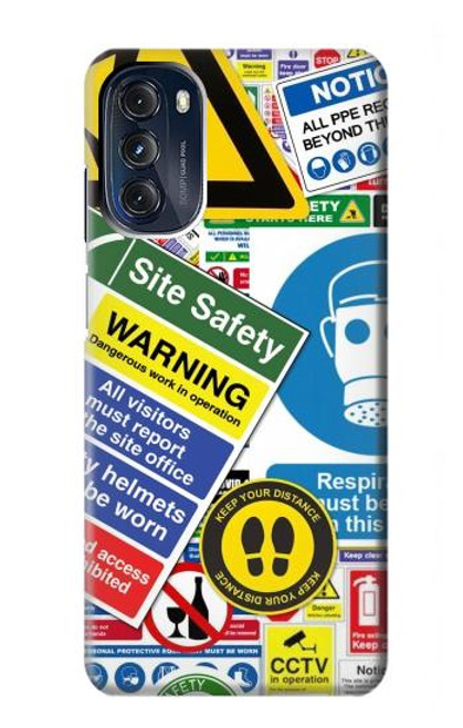 W3960 Safety Signs Sticker Collage Hard Case and Leather Flip Case For Motorola Moto G 5G (2023)