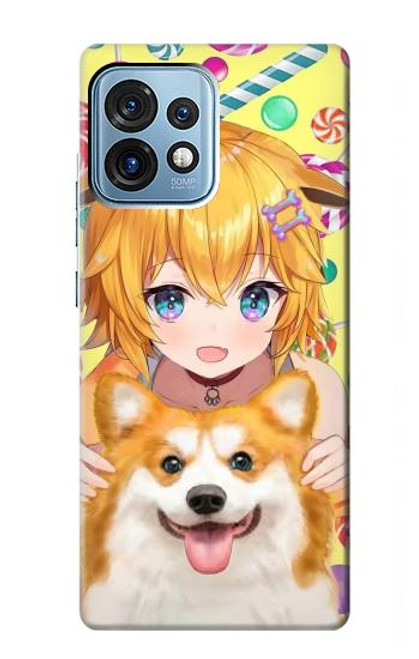 W3918 Baby Corgi Dog Corgi Girl Candy Hard Case and Leather Flip Case For Motorola Edge+ (2023), X40, X40 Pro, Edge 40 Pro