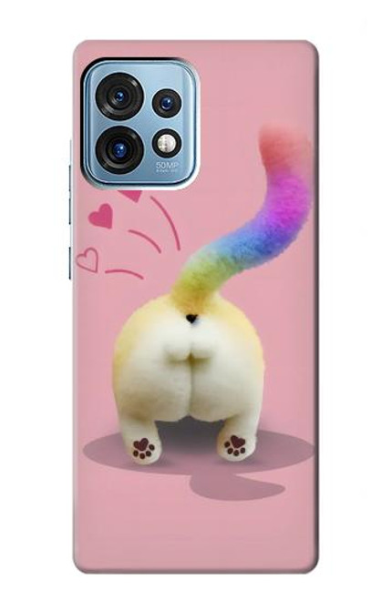 W3923 Cat Bottom Rainbow Tail Hard Case and Leather Flip Case For Motorola Edge+ (2023), X40, X40 Pro, Edge 40 Pro