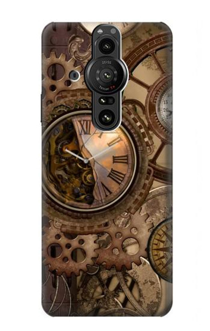 W3927 Compass Clock Gage Steampunk Hard Case and Leather Flip Case For Sony Xperia Pro-I