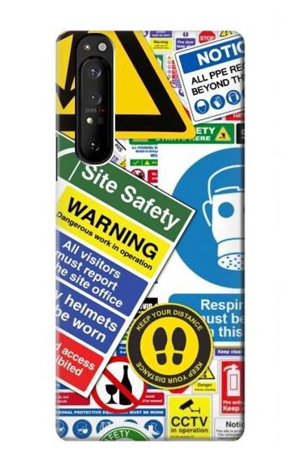 W3960 Safety Signs Sticker Collage Hard Case and Leather Flip Case For Sony Xperia 1 III