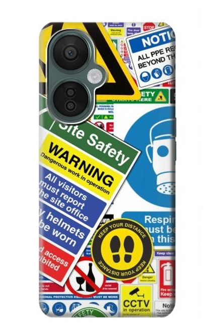 W3960 Safety Signs Sticker Collage Hard Case and Leather Flip Case For OnePlus Nord CE 3 Lite, Nord N30 5G
