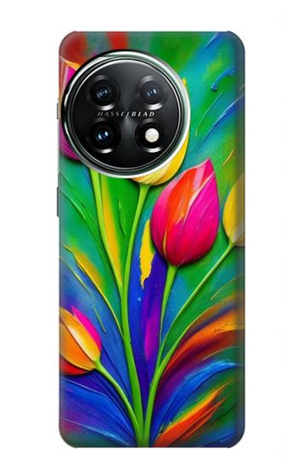 W3926 Colorful Tulip Oil Painting Hard Case and Leather Flip Case For OnePlus 11