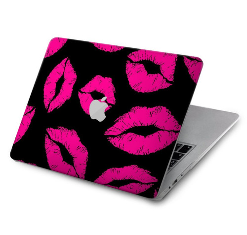 W2933 Pink Lips Kisses on Black Hard Case Cover For MacBook Air 15″ (2023,2024) - A2941, A3114