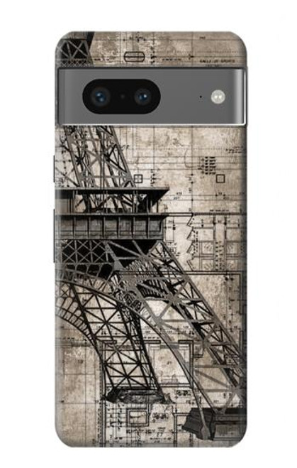 W3416 Eiffel Tower Blueprint Hard Case and Leather Flip Case For Google Pixel 7a