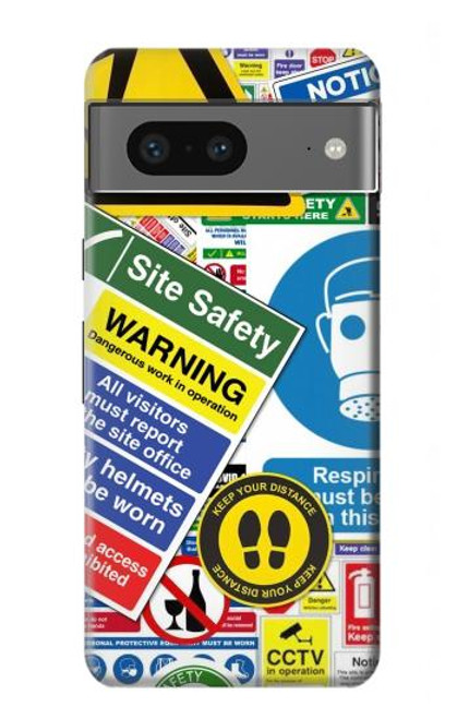 W3960 Safety Signs Sticker Collage Hard Case and Leather Flip Case For Google Pixel 7a