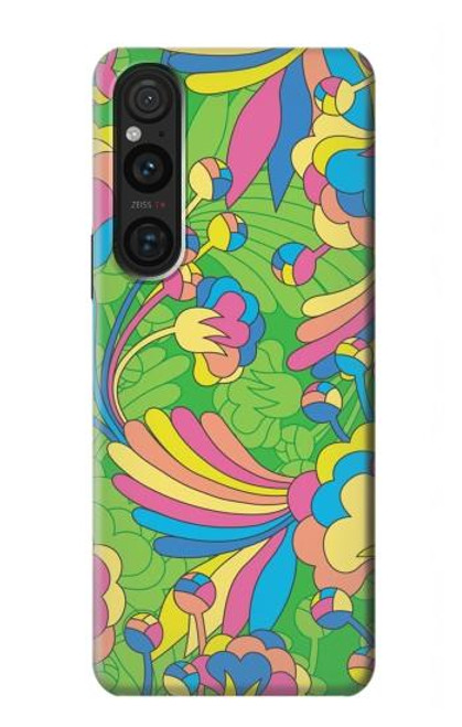 W3273 Flower Line Art Pattern Hard Case and Leather Flip Case For Sony Xperia 1 V