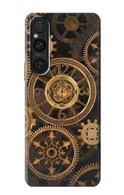 W3442 Clock Gear Hard Case and Leather Flip Case For Sony Xperia 1 V