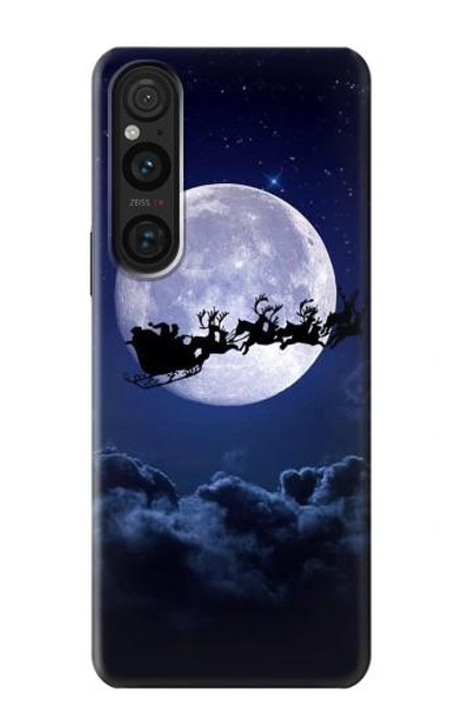 W3508 Xmas Santa Moon Hard Case and Leather Flip Case For Sony Xperia 1 V