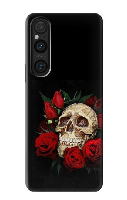 W3753 Dark Gothic Goth Skull Roses Hard Case and Leather Flip Case For Sony Xperia 1 V