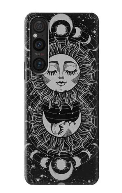 W3854 Mystical Sun Face Crescent Moon Hard Case and Leather Flip Case For Sony Xperia 1 V