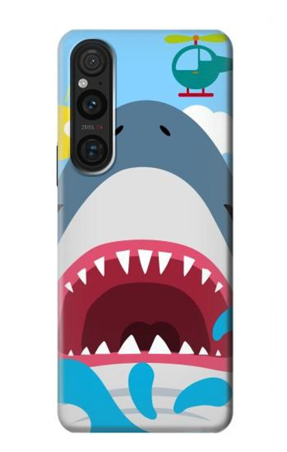 W3947 Shark Helicopter Cartoon Hard Case and Leather Flip Case For Sony Xperia 1 V