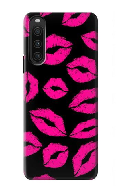 W2933 Pink Lips Kisses on Black Hard Case and Leather Flip Case For Sony Xperia 10 V