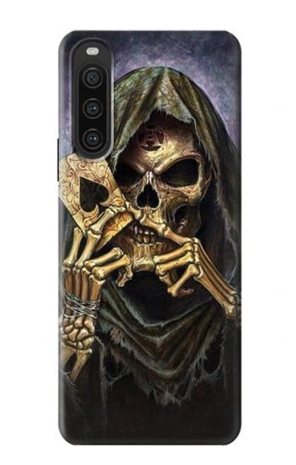 W3594 Grim Reaper Wins Poker Hard Case and Leather Flip Case For Sony Xperia 10 V