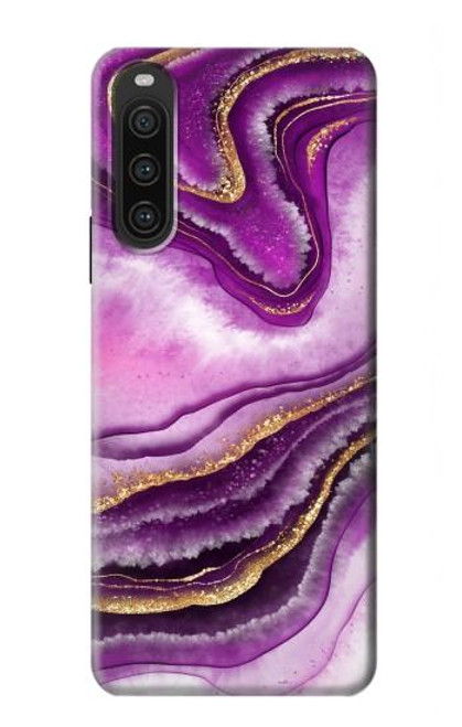W3896 Purple Marble Gold Streaks Hard Case and Leather Flip Case For Sony Xperia 10 V
