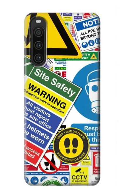 W3960 Safety Signs Sticker Collage Hard Case and Leather Flip Case For Sony Xperia 10 V