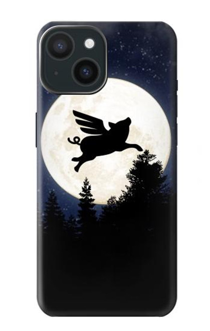 W3289 Flying Pig Full Moon Night Hard Case and Leather Flip Case For iPhone 15