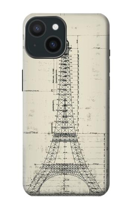 W3474 Eiffel Architectural Drawing Hard Case and Leather Flip Case For iPhone 15