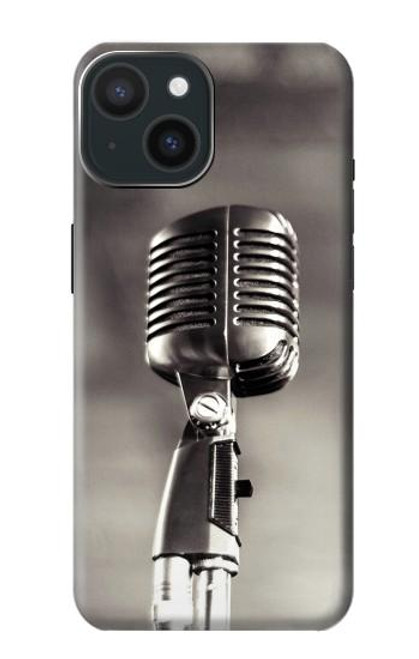 W3495 Vintage Microphone Hard Case and Leather Flip Case For iPhone 15