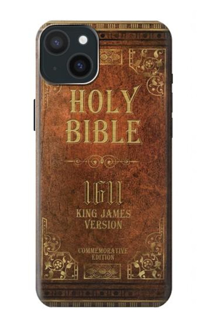 W2890 Holy Bible 1611 King James Version Hard Case and Leather Flip Case For iPhone 15 Plus