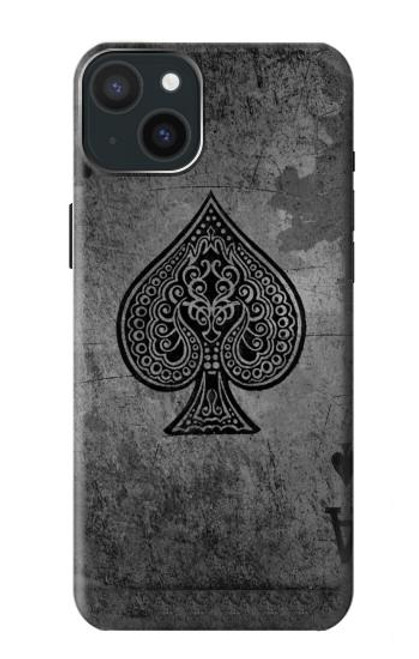 W3446 Black Ace Spade Hard Case and Leather Flip Case For iPhone 15 Plus