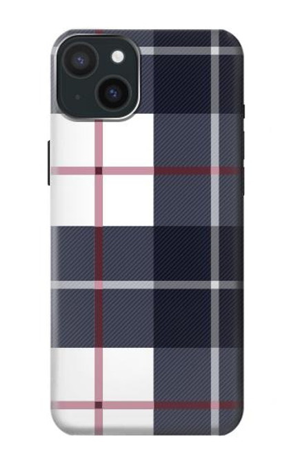 W3452 Plaid Fabric Pattern Hard Case and Leather Flip Case For iPhone 15 Plus