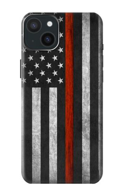 W3472 Firefighter Thin Red Line Flag Hard Case and Leather Flip Case For iPhone 15 Plus