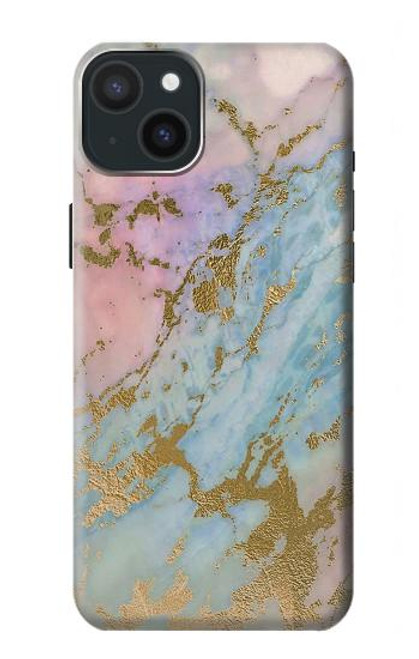 W3717 Rose Gold Blue Pastel Marble Graphic Printed Hard Case and Leather Flip Case For iPhone 15 Plus